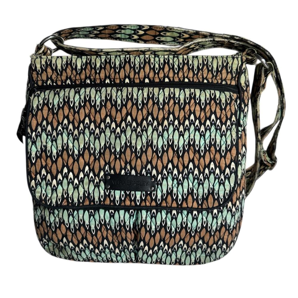 Vera Bradley Sierra Stream Double Zip Mailbag Crossbody With Allover Wear/Dirt